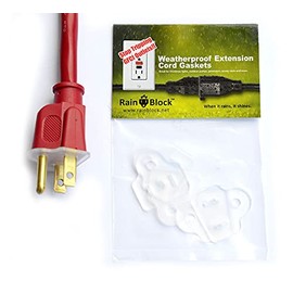 (Orig Inventor U.S. Mfr) Rain Block® Weatherproof Extension Cord Gaskets - Outdoor Extension Cord Gasket & Christmas Light Weatherproof Gasket, GFCI Protector, Stop Tripping GFCIs, (5)