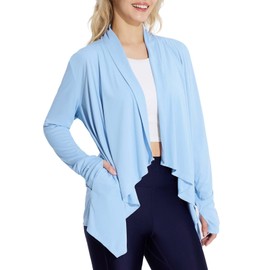 baleaf Women's Long Sleeve UPF 50+ Sun Protection Shirts Lightweight Open Front Cardigan with Pockets Beach Cover Up SPF Sun Wrap with Pockets Blue L