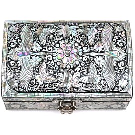 MADDesign Mother of Pearl Decorative Trinket Jewelry Box Silver Black Cranes
