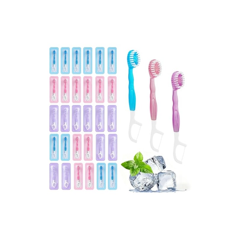 30 Cepillos de Dientes Viaje Desechables Envueltos Individualmente, Mini Cepillo