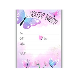 25 Butterfly Invitations With Envelopes, Fill In Style You're Invited, Baby Showers, Bridal Showers & Outdoor Spring Parties. Thick & Non Coated Cardstock For Use With Any Pen.