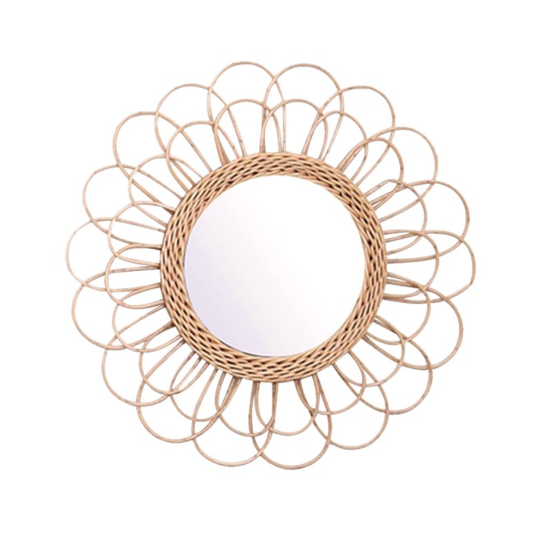 40cm Hanging Mirror Rattan Sunflower Circular Wall Mirror Decor Boho