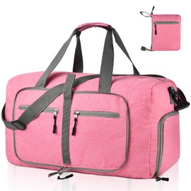Dimayar 85L Travel Duffle Bag for Men Women - Foldable Duffel Bag with Shoes Compartment - Overnight Bags Waterproof & Tear Resistant(Pink)