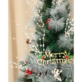 FLORRALIA Christmas Artificial Glitter Holly Berry Stem,12Pcs Fake Christmas White Berries Branches Twigs 16.5in Holly Berries Stem Picks for Christmas Tree Floral Arrangements Vase Home Decor