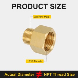 PATIKIL 1/2" G Female x 3/8" N PT Brass Male Pipe Fitting Pipe Extension Connector Reducer Adapter with PTFE Tape for Air LP Gas - 2PCS
