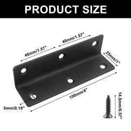 Murtenze 4 PCS Stainless Steel Corner Brace, 4" x 1" Heavy Duty Joint Right Angle Bracket L Shape Metal Corner Brace Shelf Supporter for Wood Bookshelf Furniture Cabinet(Black, Thickness 2mm)