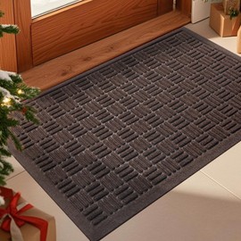Mibao Front Door Mat Indoor Outdoor Entrance, Dirt Trapping Waterproof All-Season, All-Weather Doormat, Non-Slip Durable Natural Rubber Low Profile Easy Clean Patio Entrance Mat, 29.5" x 17", Coffee