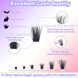 DAODER Mega Volume Fluffy Cluster Eyelash Extensions 120D Thick Lash Clusters 8-18MM Long Wispy Eyelash Clusters D Curl DIY Lash Extension Soft Lightweight (120D Eyelash Only 8-18MM)