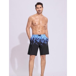 SILKWORLD Mens Swim Trunks Quick Dry 9 Inch Bathing Suit Blue Fire Beach Shorts Mesh Lining Swimming Trunks for Men Swim Shorts with Pockets L