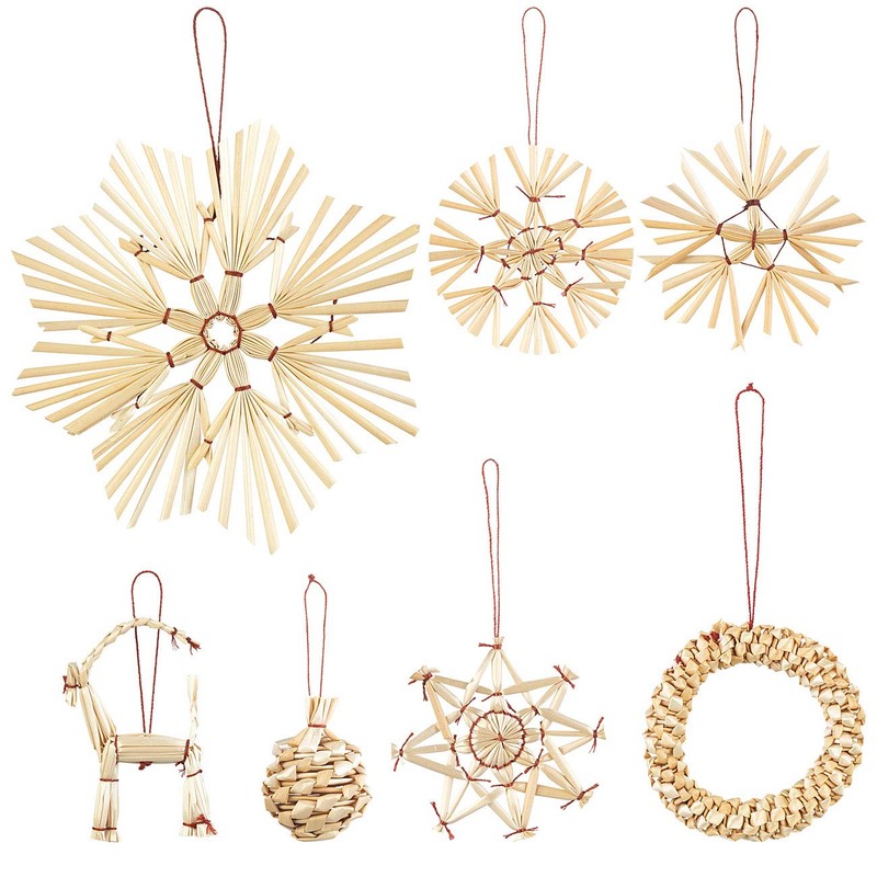 infactory 44-teiliges Strohschmuck-Set für den Weihnachtsbaum, 7 Formen
