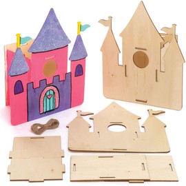 Baker Ross AT996 Castle Wooden Birdhouse Kits - Pack of 2, Bird Houses to Paint and Decorate for Kids Arts and Crafts or Garden Projects