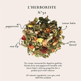 Palais des Thés Caffeine-Free Tea - L'Herboriste N∞52 Organic Digestion Herbal Blend with Anise, Peppermint & Lemon Balm - Premium Tea Bags, Serves 20 Cups