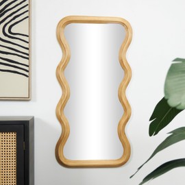 Deco 79 Wood Room Wall Mirror Wavy Entryway Mirror with Dimensional Carved Frame, Wall Mounted Mirror 20" x 2" x 39", Brown