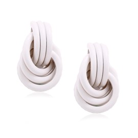 VANGETIMI Chunky White Statement Earrings for Women Trendy,Fashion Gold Knot Geometric Drop Dangle Earrings Minimalist Gold Jewelry for Women