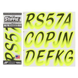 Stiffie STIFFIE Whipline Black/Day Glow Yellow 3" Boat & PWC Registration Decals ? Numbers Letters Stickers