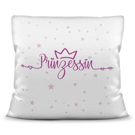 Tassendruck Cushion White Polyester (Fluffy) Including Filling with Saying Princess Crown Glitter Gift Idea Star Decorative Cushion Unicorn Unicorn