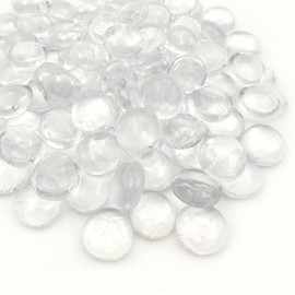 YGFRSTO Flat Glass Marbles 1 Pound Vase Filler Fire Pit Glass Pebbles for Indoor Plants, Aquarium Fish Tank Decorations, Home Decor, Fire Pit, Landscaping, Arts Crafts (Clear)