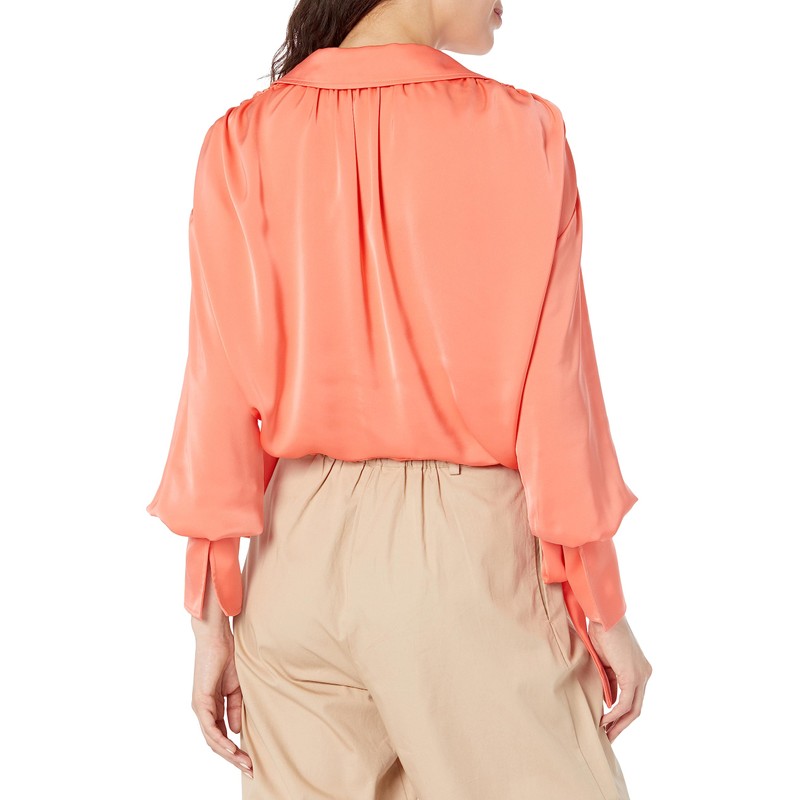 Ramy Brook Women's Heidi Satin Button Down, Guava, Medium