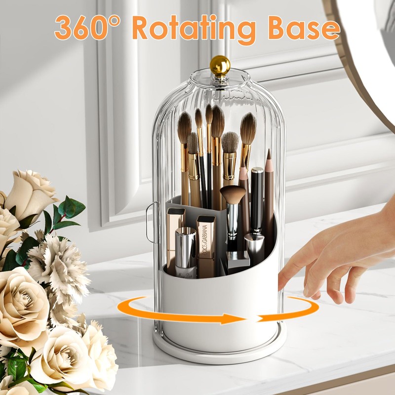 YOOLENS Makeup Brush Holder with Lid 360 Rotating Clear Dustproof