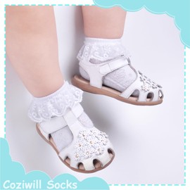 Baby Girl Lace Socks Newborn Ruffle Socks 6 Pack Cute Infant Princess Dress Frilly Socks (White+Ivory, 0-3 Months)