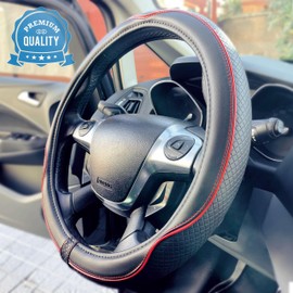 S SUMEX Universal Car Steering Wheel Cover Centauro Black Red Polileder 37-39cm Non-Slip Breathable Carbon Effect