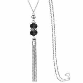 Double Crystal Long Tassel Sweater Chain Necklace Gift for Mom 32" Crystal, Metal, No information