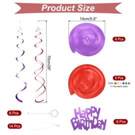 sourcing map 12pcs Light Purple Happy Birthday Hanging Swirls Decorations, 28" Plastic Spiral Party Streamers Ceiling Decoration for Birthday Party