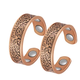 Jeracol 2 Pcs Copper Magnetic Rings with 4 Strong Magnets(Each up to 3500 Gauss),Tree of Life Design Magnetic Copper Rings for ,Adjustable Copper Rings with A Gift Box.(Tree of Life), 0.03 kilograms