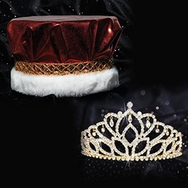 Anderson's Red Metallic Crown and Gold Mirabella Queen Tiara Royalty Set, King and Queen Set For Prom, Homecoming, School Dance, Costume, Party, Pageant, Event