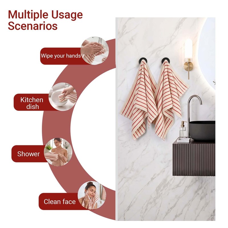 Muimurex Striped Cotton Hand Towels, Quick Dry, Set of 2,15x28