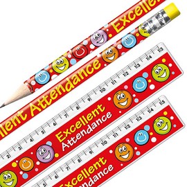 12 Excellent Attendance Rulers and Pencils Bundle School Reward Resource 15cm Primary Teaching Services