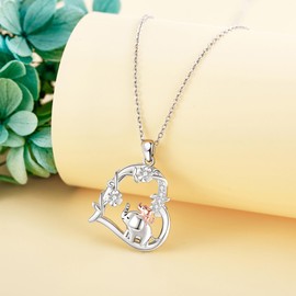AXOMY Elephant Necklace 925 Sterling Silver Mother Elephant Heart Necklace Gift For Mom Daughter Women