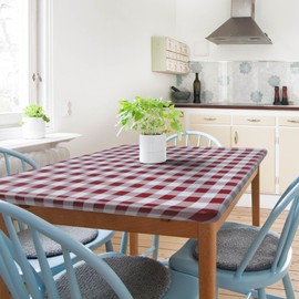 Sorfey Kitchen Tablecloth -Fitted with Elastic, Vinyl with Flannel Back, Fits for Table 36" w x 60" L Rectangle,Water Proof, Easy to Clean, Checked Burgundy Design
