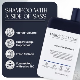 Hairification Pure Grow Shampoo for Women, Lightweight Daily Cleanser for Fine Thinning Hair, Refreshes Scalp and Roots, Adds Volume and Lifts Without Weight – 300ml