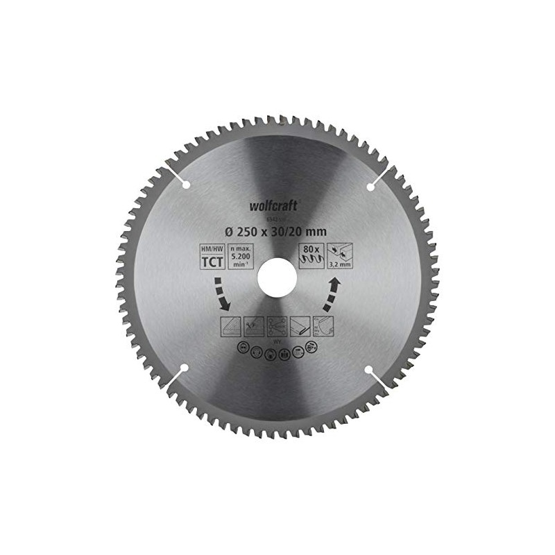wolfcraft 6542000 Mitre Saw Blade Diameter 250 mm Fine, Clean
