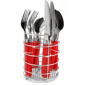 Gibson Home Sensations 16 Piece Stainless Steel Plastic Handle Cutlery Flatware Set Service for 4 People with Fork, Knife, and Spoon, Red