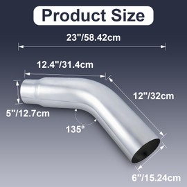 Diesel Exhaust Elbow Tip 5" Inlet /6" Outlet 23" Overall Length, Universal Exhaust Pipe Tip Elbow Side Exit for Cars Trucks, Heavy-Duty Steel