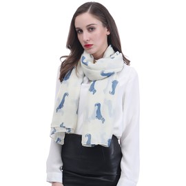 Lina & Lily Dachshund Dog Pattern Lightweight Scarf Scarf, cream