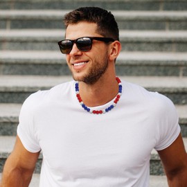 Baseball Beaded Necklace for Men Bling Rhinestone Baseball Drip Accessories for Boys Sparkly Diamond Ice Collection Youth baseball Chain Necklace Gifts for Player Team Lovers(RedBlue 18)