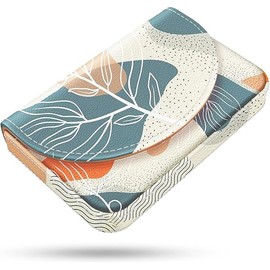 Business Card Holder，PU Leather Business Card Case Color Printing Pattern Card Holder Wallet，Pockets Magnetic Credit Card Holders for Men and Women，Bohemian Leaf