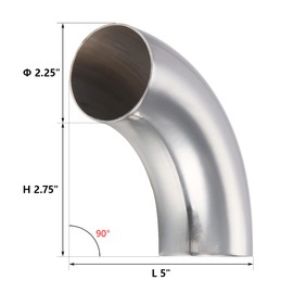 LCGP 2.25Inch 304 Stainless Steel Exhaust Pipe Elbow 90° Mandrel Elbow - Wall Thickness 0.044in. (1.13mm), Used To Retrofit Automotive Exhaust Systems