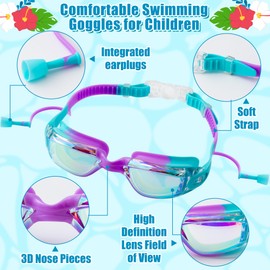 GwaOery Kids Swimming Goggles Adjustable Swim Goggles with Nose Clip & Earplugs Anti Fog Swim Goggles UV Protection Clear Vision Resist No Leaking Childrens Goggles for Toddler Boys Girls（Blue Yellow）