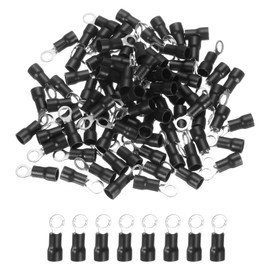 sourcing map 100 Pcs RV3.5-5 Insulated Ring Electrical Wire Connectors Wire Terminals Wire Crimp Connector Kit 14-12 AWG for Electrical Projects Industrial Chemical Industry, Black