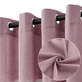 Jowels Blush Pink Linen Curtains 90 Inch Length 2 Panels for Living Room Bedroom, Light Filtering Sheer Curtains 90 Inches, Modern Grommet Privacy Semi Sheer Curtain 90 Inch, Blush Pink, 52x90