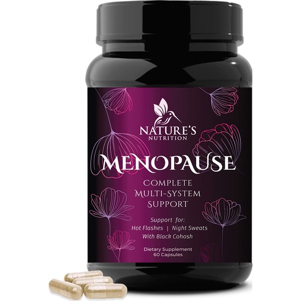 Menopause Supplements for Women - Menopause Relief Vitamins with Black Cohosh, Hot Flashes, Night Sweats, Energy & Hormone Support, Non-GMO, Nature's Menopause Relief for Women - 60 Capsules