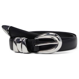 Madewell Triple Metal Keeper Belt - Leather Belt for Women - Triple Metal Keeper - Single-prong Buckle True Black MD One Size