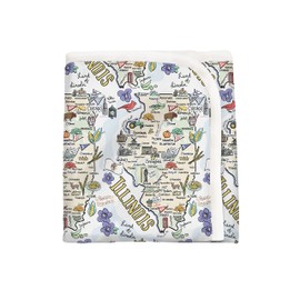 Fish Kiss® Illinois Map Repeat Baby Blanket for Boys and Girls, 28 x 36 inch, Pima Cotton Interlock Knit, Receiving Blanket, Illinois Baby Gift, Newborn Unisex Baby Gift