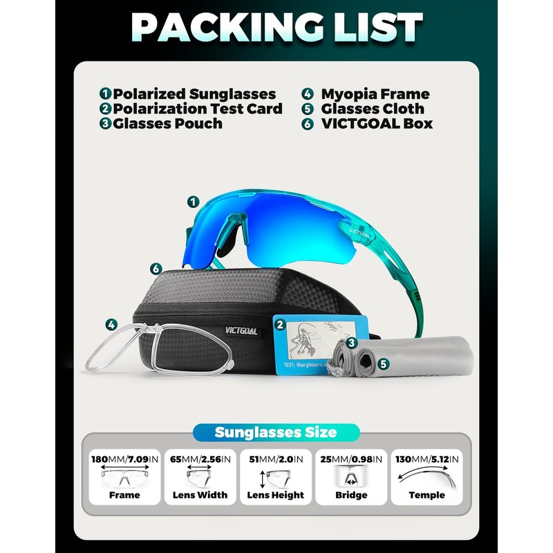 Victgoal Cycling Glasses with Polarised Lenses UV400 Protection Anti-Glare Running