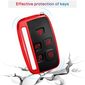 QBUC Car Key Cover for 5 Button Soft TPU with Keychain Anti-dust Protection Car Remote Key Fob Case Cover (Red)