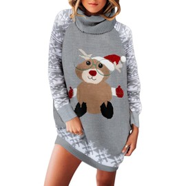 Viottiset Women’s Long-Sleeve Oversized Chunky Knit Jumper Dress with Turtleneck, grey, m